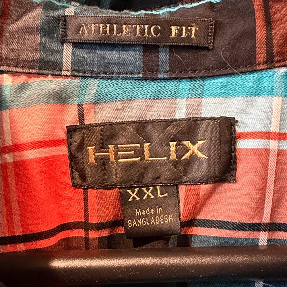 Helix Men's Vibrant Plaid Shirt - Orange, Blue, Black - Picture 2 of 3